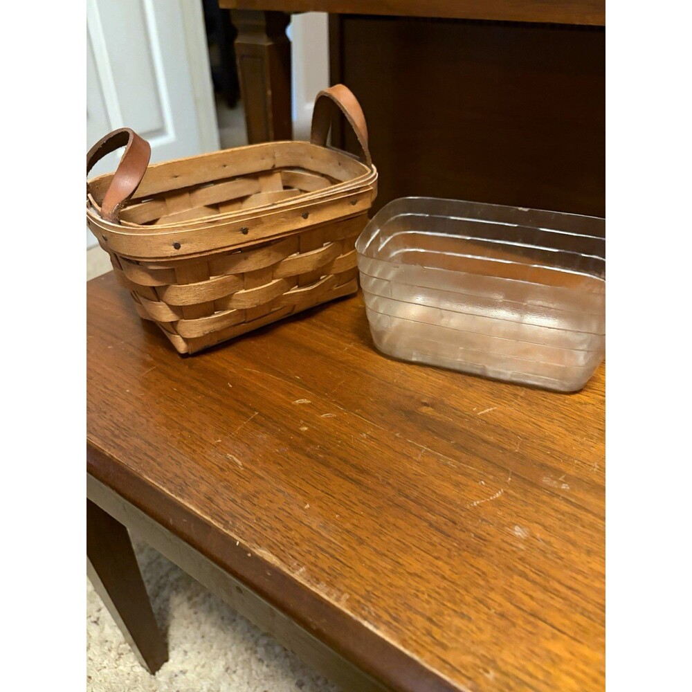 VINTAGE 1950s Longaberger Small Woven Rectangle Storage Basket Leather Handles